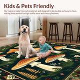 Ultra Soft Area Rug, Non Slip, Stain Resistant, Washable Area Rugs for Living Room, Bedroom, Rustic Mushroom Botanical Motif(Green)