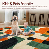 Ultra Soft Area Rug, Non Slip, Stain Resistant, Washable Area Rugs for Living Room, Bedroom, Mid Century Eclectic Pattern Fusion(Orange)