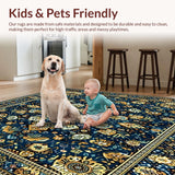 Ultra Soft Area Rug, Non Slip, Stain Resistant, Washable Area Rugs for Living Room, Bedroom, Faux Wool Floral Non Slip Beige Brown(Blue)