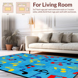 Ultra Soft Area Rug, Non Slip, Stain Resistant, Washable Area Rugs for Living Room, Bedroom, Vibrant Musical Harmony Theme(Blue)