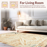 Ultra Soft Area Rug, Non Slip, Stain Resistant, Washable Area Rugs for Living Room, Bedroom, Intricate Aztec Patterned Decor(Beige)