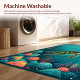 Ultra Soft Area Rug, Non Slip, Stain Resistant, Washable Area Rugs for Living Room, Bedroom, Sea Friends Area Rug Cartoon Ocean Life(Blue)