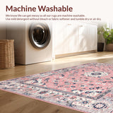 Ultra Soft Area Rug, Non Slip, Stain Resistant, Washable Area Rugs for Living Room, Bedroom, Serene Pastel Ogee Arrangement(Pink)