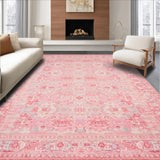 Ultra Soft Area Rug, Non Slip, Stain Resistant, Washable Area Rugs for Living Room, Bedroom, Pink Bow Motif Scalloped Edge Carpet Sweet Decor(Pink)