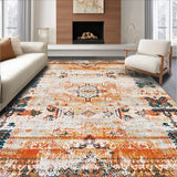 Ultra Soft Area Rug, Non Slip, Stain Resistant, Washable Area Rugs for Living Room, Bedroom, Rustic Textured Floral Arrangement(Orange)