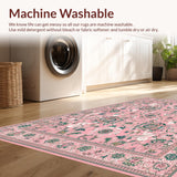 Ultra Soft Area Rug, Non Slip, Stain Resistant, Washable Area Rugs for Living Room, Bedroom, Whimsical Floral Boho Elegance(Pink)