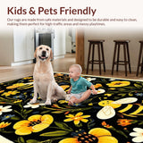 Ultra Soft Area Rug, Non Slip, Stain Resistant, Washable Area Rugs for Living Room, Bedroom, Vivid Whimsical Garden Scene(Black)