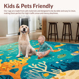 Ultra Soft Area Rug, Non Slip, Stain Resistant, Washable Area Rugs for Living Room, Bedroom, Underwater World Playmat Oceanic Creatures Area Rug for Playtime Fun(Blue)