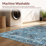 Ultra Soft Area Rug, Non Slip, Stain Resistant, Washable Area Rugs for Living Room, Bedroom, Elegant Vintage Scroll Motif(Blue)