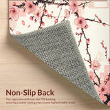 Ultra Soft Area Rug, Non Slip, Stain Resistant, Washable Area Rugs for Living Room, Bedroom, Elegant Cherry Blossom Bath With Floral Design For Shower Space(Pink)