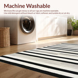 Ultra Soft Area Rug, Non Slip, Stain Resistant, Washable Area Rugs for Living Room, Bedroom, Modern Boho Rug With Graphic Contrast Stripes And Linear Rhythm(Black)