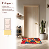 Ultra Soft Area Rug, Non Slip, Stain Resistant, Washable Area Rugs for Living Room, Bedroom, Stylish Tropical Garden Aesthetic(Red)