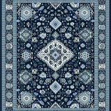 Ultra Soft Area Rug, Non Slip, Stain Resistant, Washable Area Rugs for Living Room, Bedroom, Chic Ivory and Blue Trellis Design(Blue)
