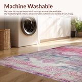 Ultra Soft Area Rug, Non Slip, Stain Resistant, Washable Area Rugs for Living Room, Bedroom, Faded Geometric Multicolor Elegance(Pink)