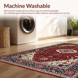 Ultra Soft Area Rug, Non Slip, Stain Resistant, Washable Area Rugs for Living Room, Bedroom, Elegant Red Floral Heritage Pattern(Red)