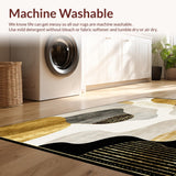 Ultra Soft Area Rug, Non Slip, Stain Resistant, Washable Area Rugs for Living Room, Bedroom, Contemporary Beige Area Black Gold Abstract Accent(Beige)