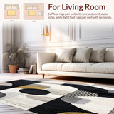 Stylish Area with Abstract Geometric Designs in Black and Beige(Black)