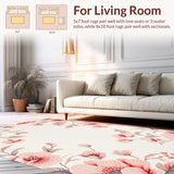 Ultra Soft Area Rug, Non Slip, Stain Resistant, Washable Area Rugs for Living Room, Bedroom, Vibrant Shabby Chic Bloom Motif(Ivory)