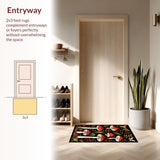 Ultra Soft Area Rug, Non Slip, Stain Resistant, Washable Area Rugs for Living Room, Bedroom, Stylish Black Nature Theme(Red)
