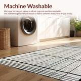 Ultra Soft Area Rug, Non Slip, Stain Resistant, Washable Area Rugs for Living Room, Bedroom, Contemporary Black and White Grid Stripe Rug with Minimalist Layered Motif(Beige)