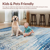 Ultra Soft Area Rug, Non Slip, Stain Resistant, Washable Area Rugs for Living Room, Bedroom, Artful Blue and Beige Ombre Area Rug with Vintage Distressed Aesthetic(Blue)