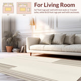 Ultra Soft Area Rug, Non Slip, Stain Resistant, Washable Area Rugs for Living Room, Bedroom, Geometric Block Design Area Modern Striped in Beige(Beige)