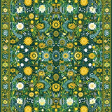 Eclectic Boho Area in Emerald Green with Golden Yellow Swirls(Green)