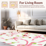 Ultra Soft Area Rug, Non Slip, Stain Resistant, Washable Area Rugs for Living Room, Bedroom, Girly Cherry Ribbon Bowknot Delight Carpet(White)
