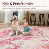 Ultra Soft Area Rug, Non Slip, Stain Resistant, Washable Area Rugs for Living Room, Bedroom, Striking Vintage Geometric Charm(Pink)