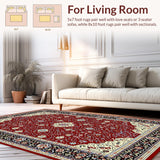 Ultra Soft Area Rug, Non Slip, Stain Resistant, Washable Area Rugs for Living Room, Bedroom, Rustic Vintage Geometric Motif(Red)