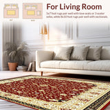 Ultra Soft Area Rug, Non Slip, Stain Resistant, Washable Area Rugs for Living Room, Bedroom, Plush Area with Floral Motifs(Red)