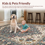 Ultra Soft Area Rug, Non Slip, Stain Resistant, Washable Area Rugs for Living Room, Bedroom, Rustic Vintage Floral Elegance(Blue)
