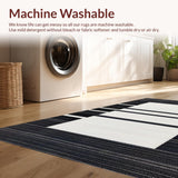 Ultra Soft Area Rug, Non Slip, Stain Resistant, Washable Area Rugs for Living Room, Bedroom, Modern Linear Spectrum Runner Rug with Alternating Bold and Narrow Stripes(Black)