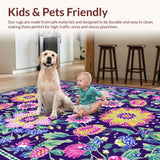 Ultra Soft Area Rug, Non Slip, Stain Resistant, Washable Area Rugs for Living Room, Bedroom, Striking Modern Colorful Blooms(Purple)
