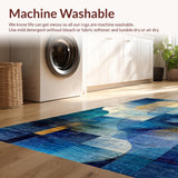 Ultra Soft Area Rug, Non Slip, Stain Resistant, Washable Area Rugs for Living Room, Bedroom, Boho Chic Gradient Mosaic Rug with Blue Gold Tones, Artistic Geometric Array(Blue)