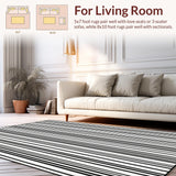 Ultra Soft Area Rug, Non Slip, Stain Resistant, Washable Area Rugs for Living Room, Bedroom, Artisan Crafted Black and White Striped Area Rug for Contemporary Decor(Black)