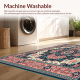 Ultra Soft Area Rug, Non Slip, Stain Resistant, Washable Area Rugs for Living Room, Bedroom, Symmetrical with Coral and Teal Accents(Red)