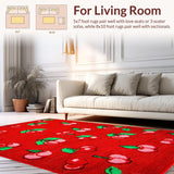 Ultra Soft Area Rug, Non Slip, Stain Resistant, Washable Area Rugs for Living Room, Bedroom, Bold Modern Fruit Illustrations(Red)