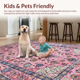 Ultra Soft Area Rug, Non Slip, Stain Resistant, Washable Area Rugs for Living Room, Bedroom, Vintage Floral Medallion Elegance(Pink)
