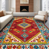 Ultra Soft Area Rug, Non Slip, Stain Resistant, Washable Area Rugs for Living Room, Bedroom, Elegant Ethnic Colorful Design(Red)