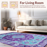 Ultra Soft Area Rug, Non Slip, Stain Resistant, Washable Area Rugs for Living Room, Bedroom, Contemporary Vintage Abstract Elements(Blue)