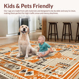 Ultra Soft Area Rug, Non Slip, Stain Resistant, Washable Area Rugs for Living Room, Bedroom, Sophisticated Lattice Design with Warm Hues(Orange)