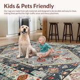 Ultra Soft Area Rug, Non Slip, Stain Resistant, Washable Area Rugs for Living Room, Bedroom, Chic Tribal Medallion Composition(Blue)