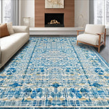 Ultra Soft Area Rug, Non Slip, Stain Resistant, Washable Area Rugs for Living Room, Bedroom, Chic Scalloped Ribbon Bow Rug with Contemporary Preppy Graphic Detailing(Blue)