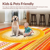 Ultra Soft Area Rug, Non Slip, Stain Resistant, Washable Area Rugs for Living Room, Bedroom, Bold Colorful Sunray Style(Orange)