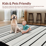 Ultra Soft Area Rug, Non Slip, Stain Resistant, Washable Area Rugs for Living Room, Bedroom, Timeless Farmhouse Striped Elegance(White)