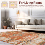 Ultra Soft Area Rug, Non Slip, Stain Resistant, Washable Area Rugs for Living Room, Bedroom, Vintage Distressed Earthy Tones(Orange)