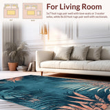 Ultra Soft Area Rug, Non Slip, Stain Resistant, Washable Area Rugs for Living Room, Bedroom, Rustic Vibrant Jungle Motif(Blue)