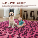 Ultra Soft Area Rug, Non Slip, Stain Resistant, Washable Area Rugs for Living Room, Bedroom, Pink Leopard Print Girls Bedroom Fluffy Rug(Pink)
