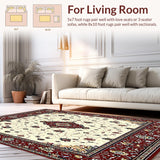Ultra Soft Area Rug, Non Slip, Stain Resistant, Washable Area Rugs for Living Room, Bedroom, Decorative Medallion Victorian Era Inspired Maroon Beige(Red)